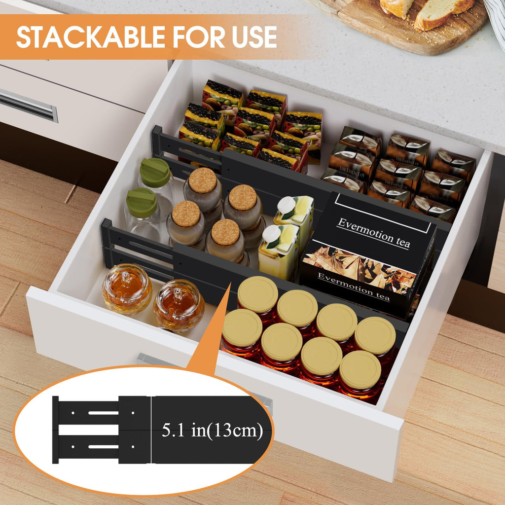 Bamboo Drawer Dividers, Adjustable Drawer Organizers, Fits 17.6-21" Drawers