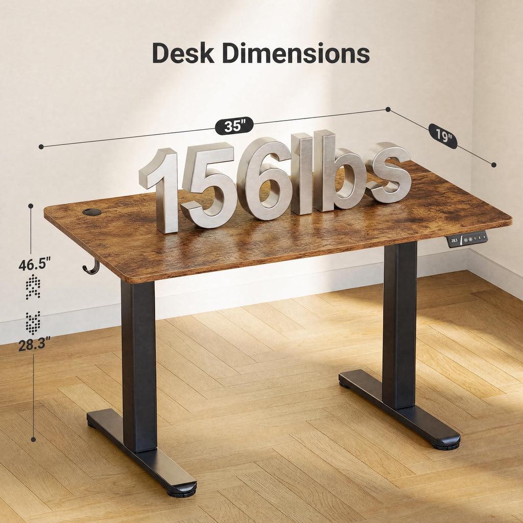 Electric Height Adjustable Standing Desk, 35x20 Inch, Rustic Brown