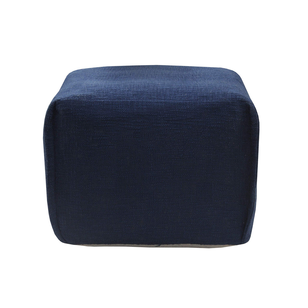 LR Home Handmade Contemporary Solid Square Indoor Medium Pouf Ottoman, Insignia Blue | Hand-Made Cotton Foot Rest