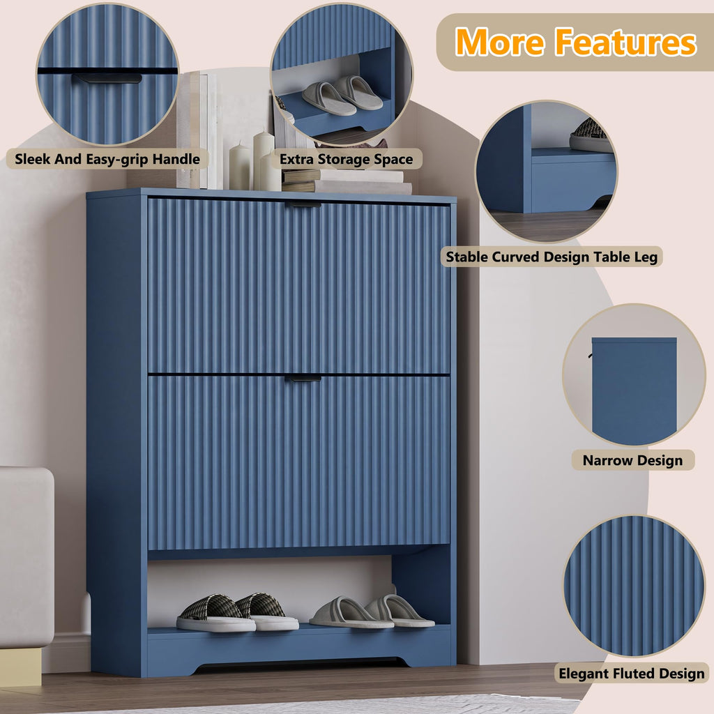 Shoe Cabinet with 2 Flip Drawers, Fluted Shoe Storage Cabinet with Adjustable Shelves, Freestanding Rack and