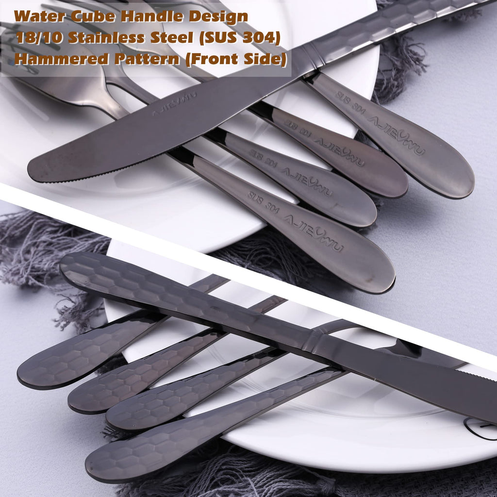 Hammered Silverware Set for 4, 20-Piece Black Flatware, 18/10 Stainless Steel Include Knife/Fork/Spoon, Tableware