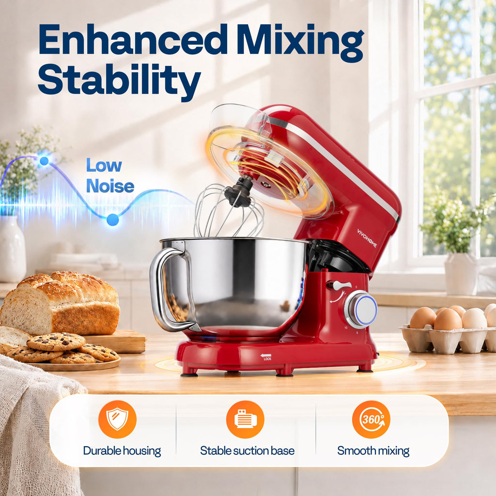 Stand Mixer, 6-Quart Tilt-Head Kitchen Mixer with Bowl, Red