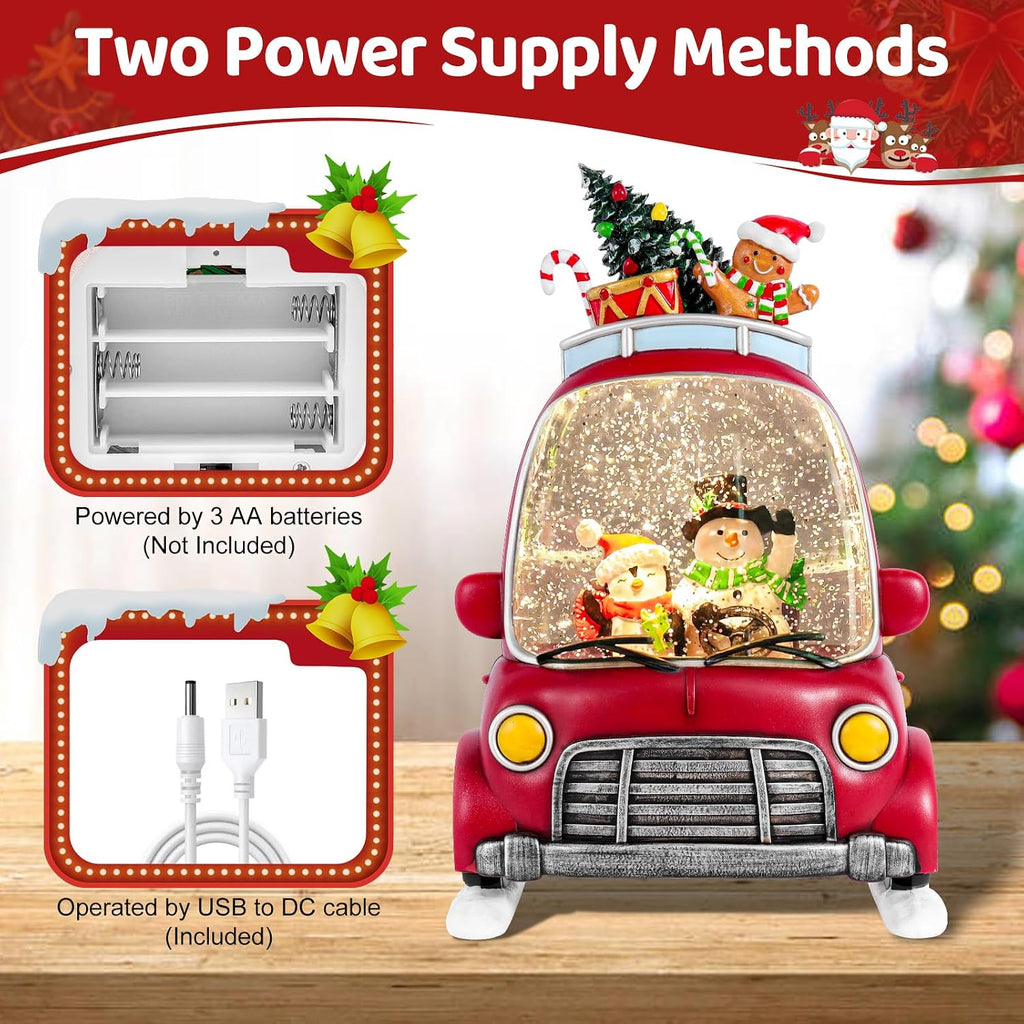 Christmas Snow Globe Lantern with 8 Holiday Music, Christmas Water Snow Globe USB/Battery Powered 6H Timer, Glitter
