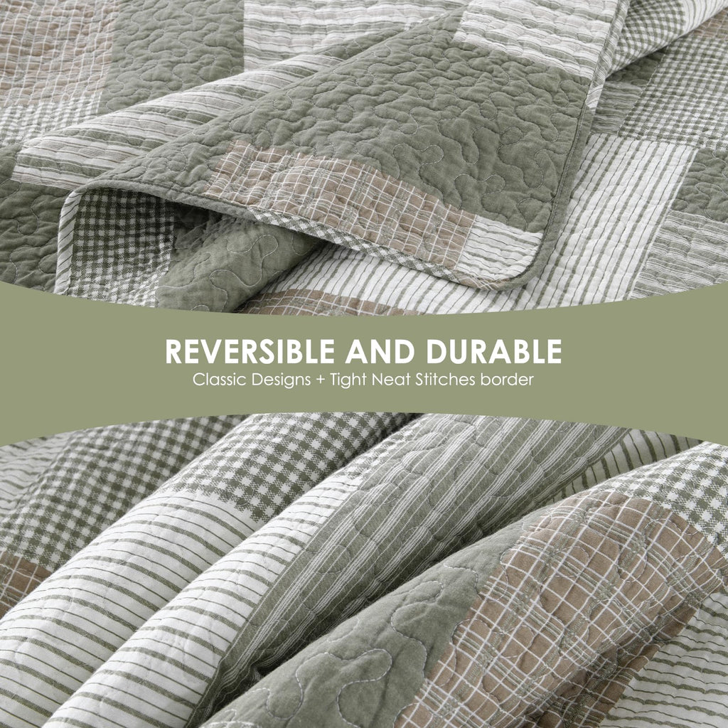 Quilt Set - 100% Cotton Farmhouse Reversible Plaid Bedding