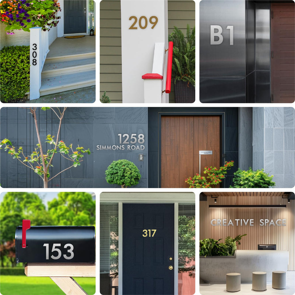 12 Inch Stainless Steel Floating Metal House Numbers, Brushed Gold Metal House Numbers and Letters, Modern Stainless