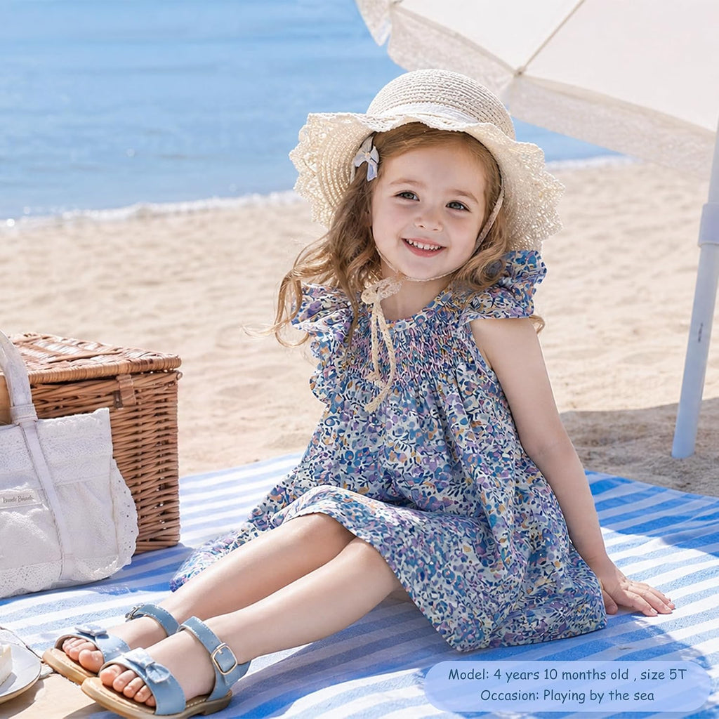Baby Girl Smocked Dress Summer Casual Short Sleeve Dresses Floral Print Sundress Princess Dress for Toddlers