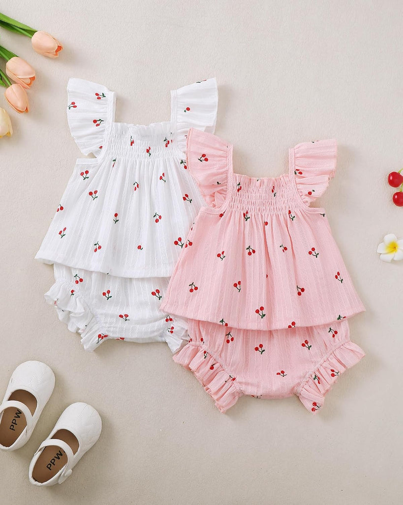 Newborn Baby Girl Summer Clothes Infant Girl Outfits Sleeveless Ruffle Top and Bloomers Shorts Set 0 3 6