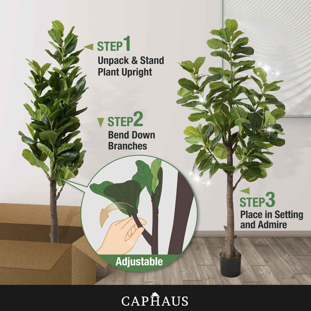 Artificial Fiddle Leaf Fig Tree, 6/7 Feet in Pot with Dried Moss, for Indoor House Home Office Store, Potted Ficus