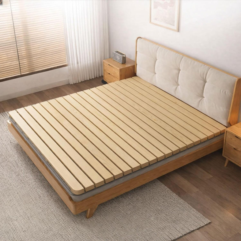 Scandinavian Natural Wood Slatted Roll-Up Bed Base, Japanese Style Tatami Mattress Support Platform, 79 x 35 Inches