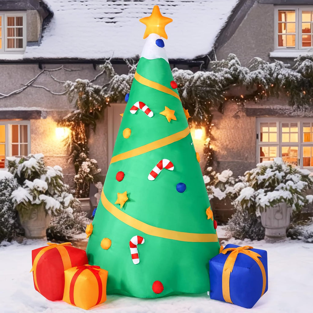8 FT Tall Christmas Inflatables Tree Decoration, Lighted Giant Christmas Tree with Build-in Projection Blow Up