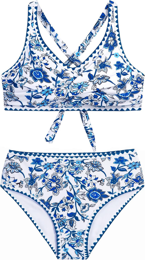 Girls Swimsuit Teen Crisscross Tie Back Bikini Sets Two Piece Bathing Suit Kids Swimwear