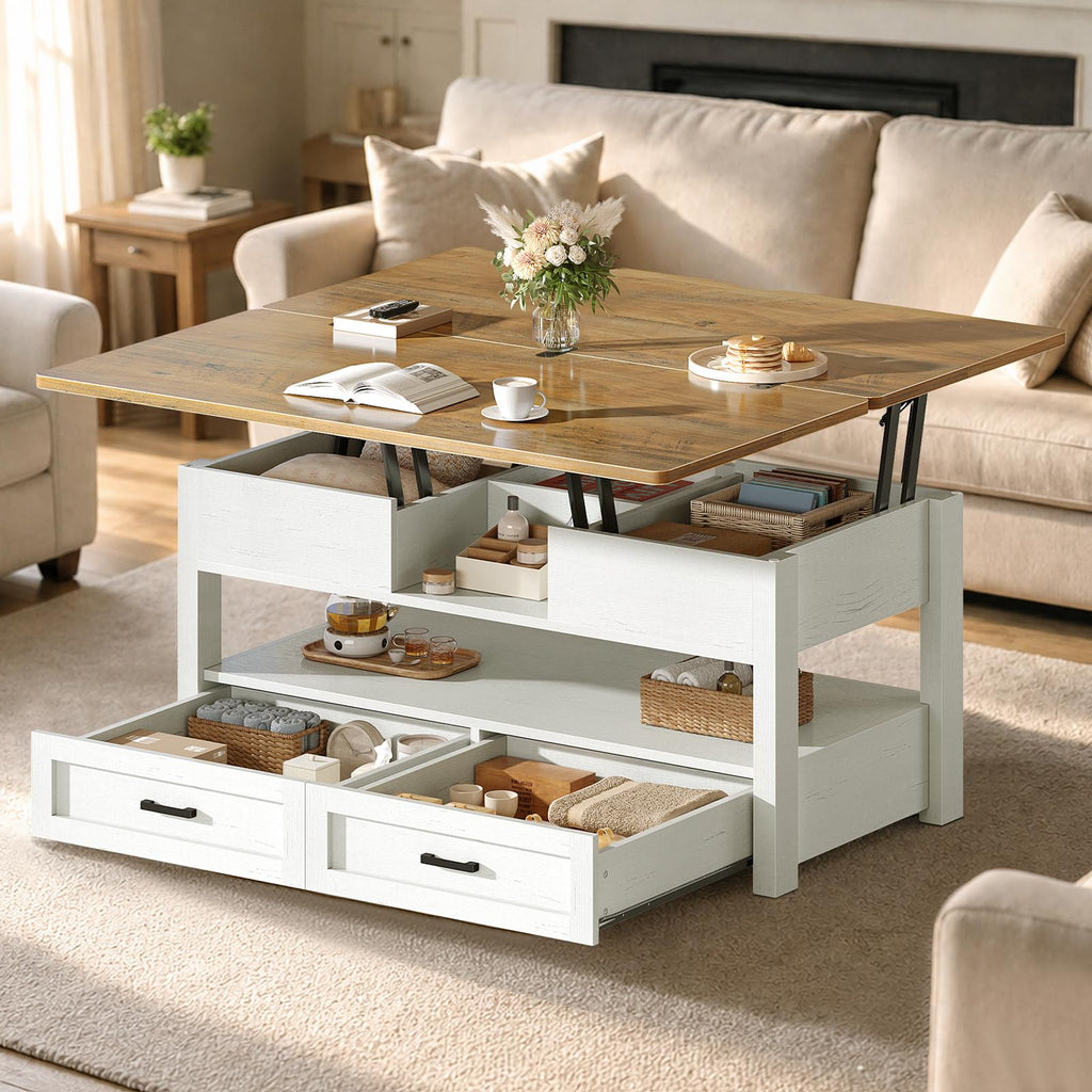40" Farmhouse Lift Top Coffee Table with 2 Drawers