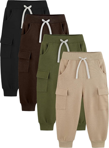 Kids Boys Sweatpants 4 Pack Cargo Joggers with 4 Pockets