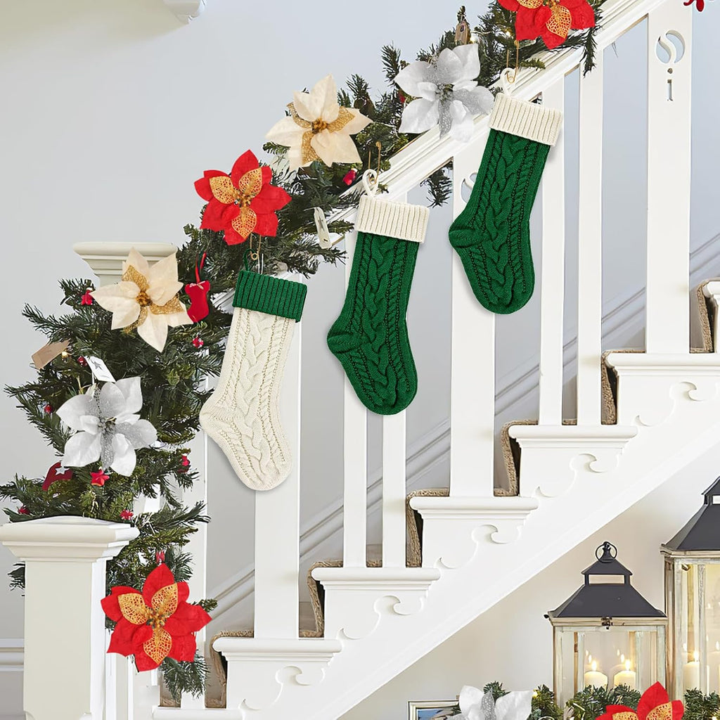 18" , 18inch Large Cable Knitted Xmas Hanging Stocking Decorations for Holiday Christmas Party Family Decor - Set of 2