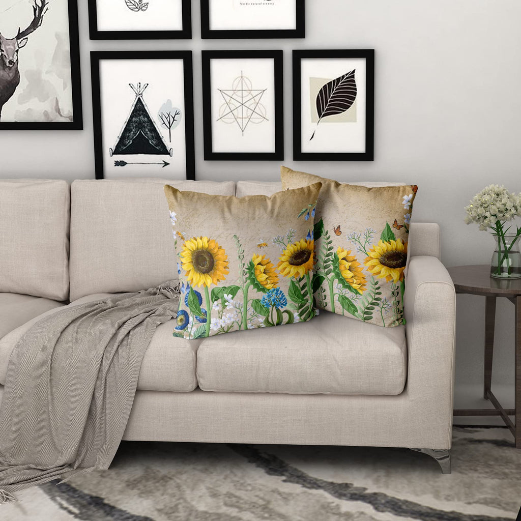 Sunflower Throw Pillows Butterfly Pillow Covers Honeybee Throw Pillow Cover Watercolor Yellow and Blue Floral