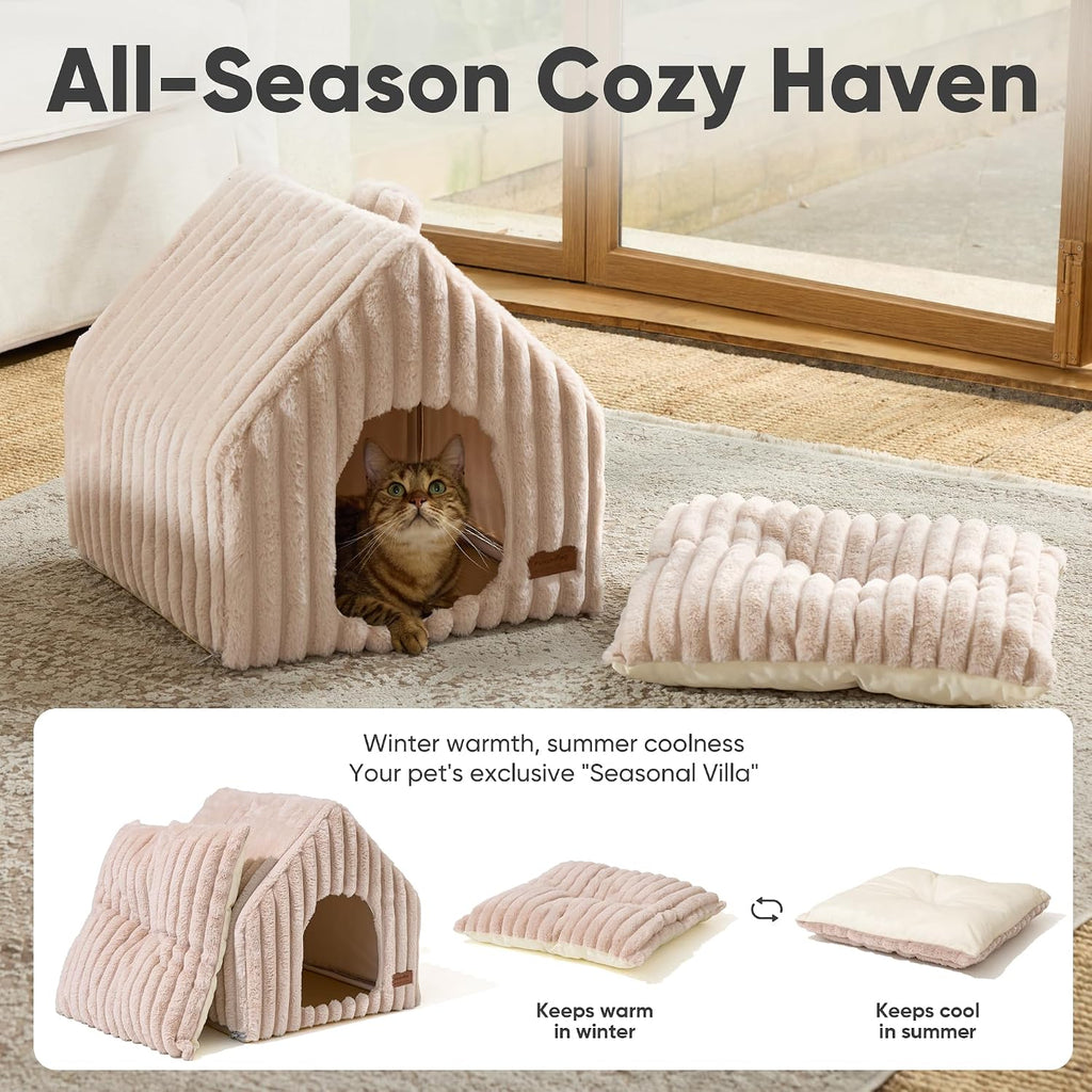 Cat Bed Cave, Enclosed Washable Covered Dog Bed with Support Frame