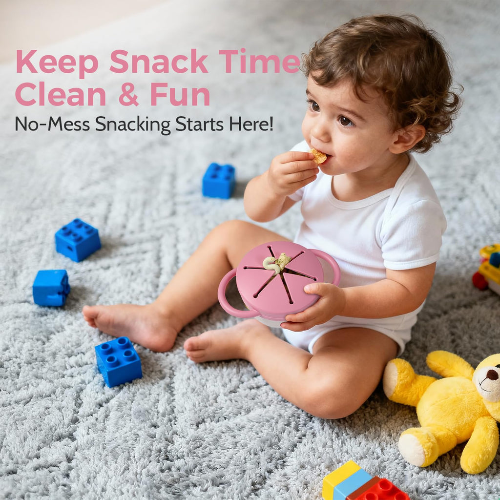 2 Pack Stainless Steel Spill Proof Snack Cup for Baby Toddlers Kids, with Silicone Food Catcher, Travel Lid