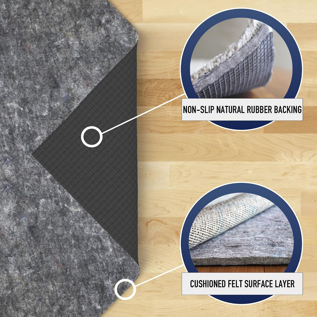 Lock - 5'10" x 8'10" - 1/4" Thick - Felt + Rubber - Premium Non-Slip Rug Pad