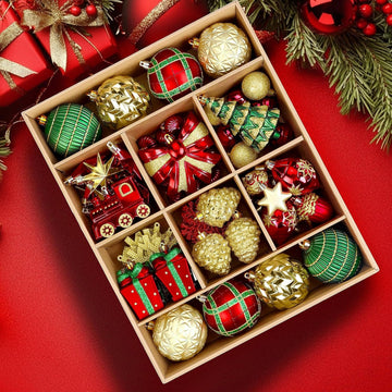 Classic Christmas Balls Ornaments Set, Red, Green and Gold - Set of 82