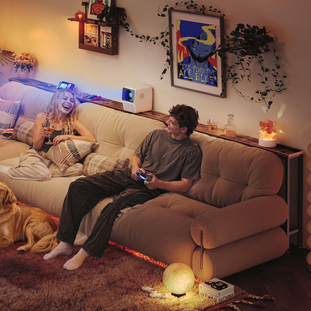 129.9 Inch Behind Couch Table with 2 Power Outlets and USB-C Ports, Extra Long Narrow Sofa Table for Sectional Sofa