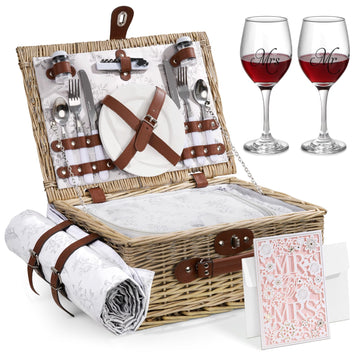 Basket for 2 with Mr Mrs Wine Glass Bridal Shower Gift
