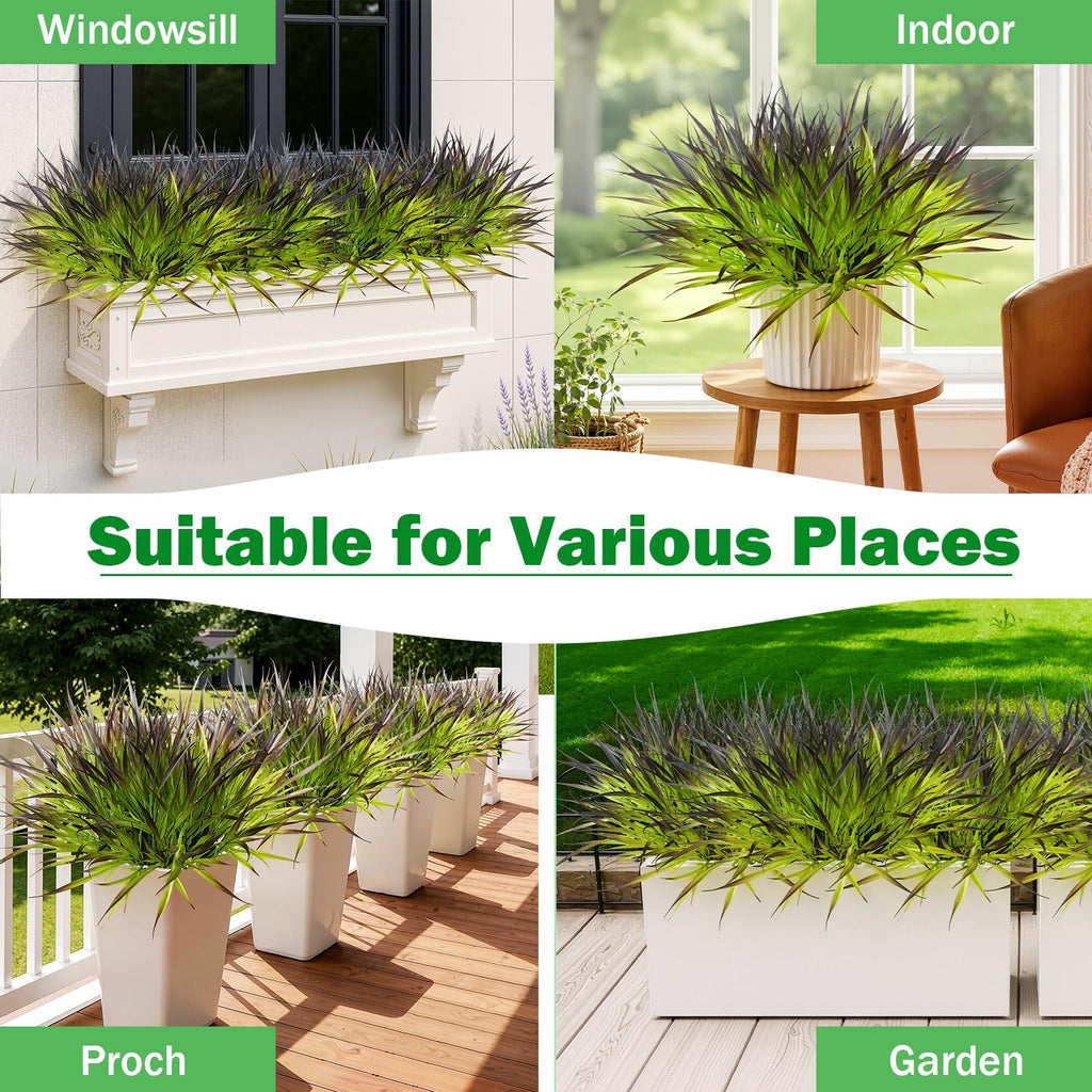 28 Bundles Artificial Outdoor Plants UV Resistant Fake Grass Plants Faux Plastic Plants Greenery Shrubs Garden