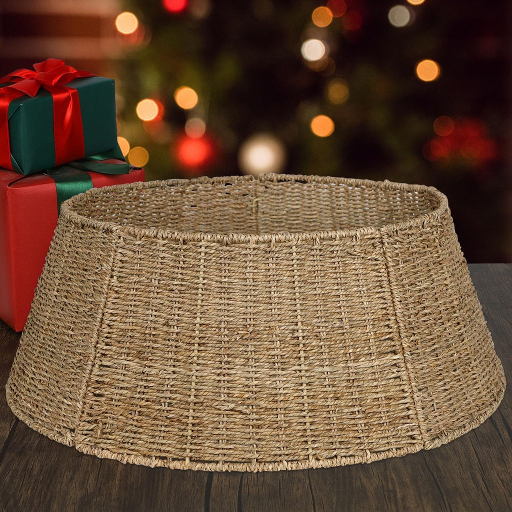 Christmas Tree Collar, 26.8" Rattan Farmhouse Christmas Tree Ring, Natural Woven Rustic Christmas Tree Skirt (Nature
