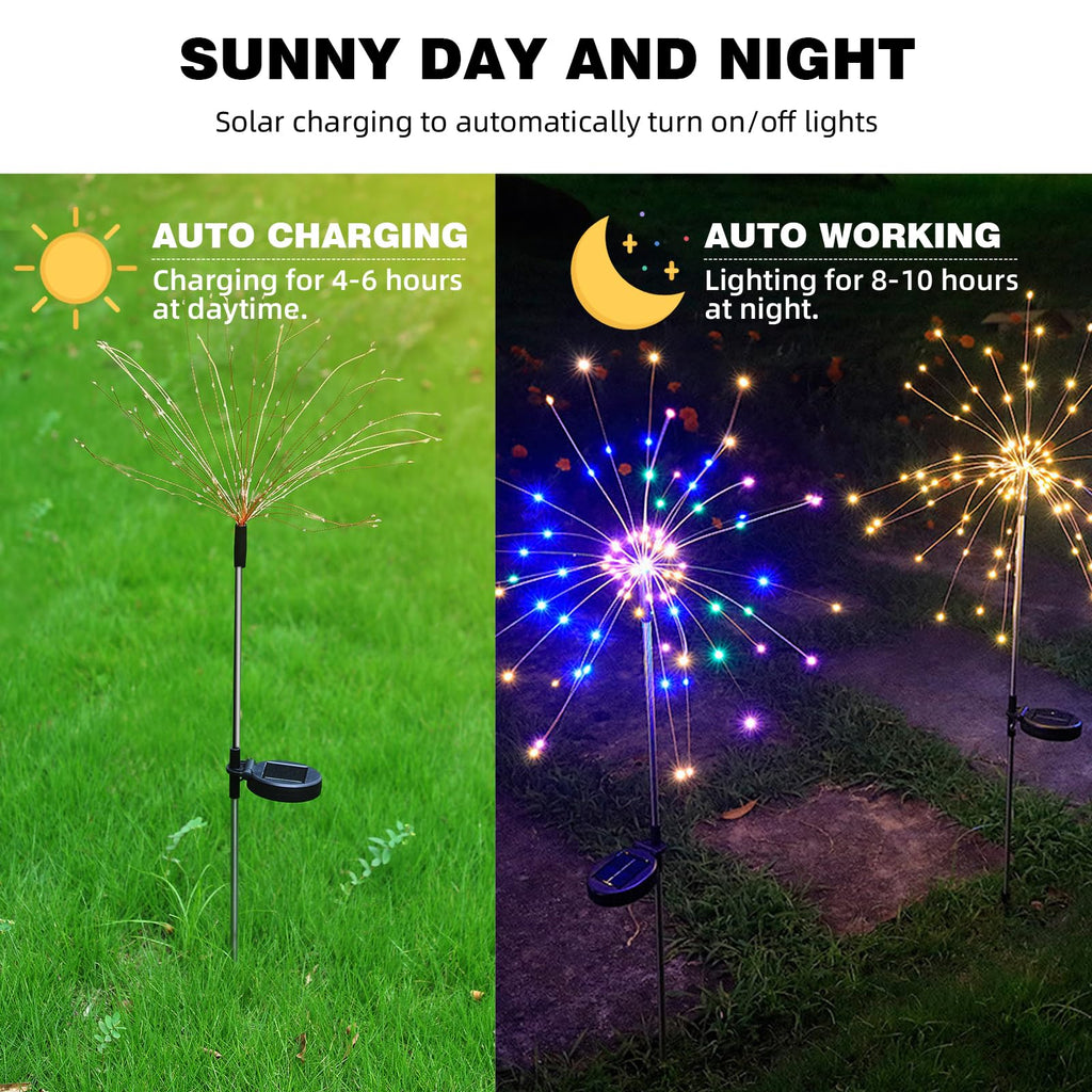 4 PCS Solar Firework Light, Outdoor Solar Garden Decorative Lights 120 LED Powered 40 Copper Wires String DIY