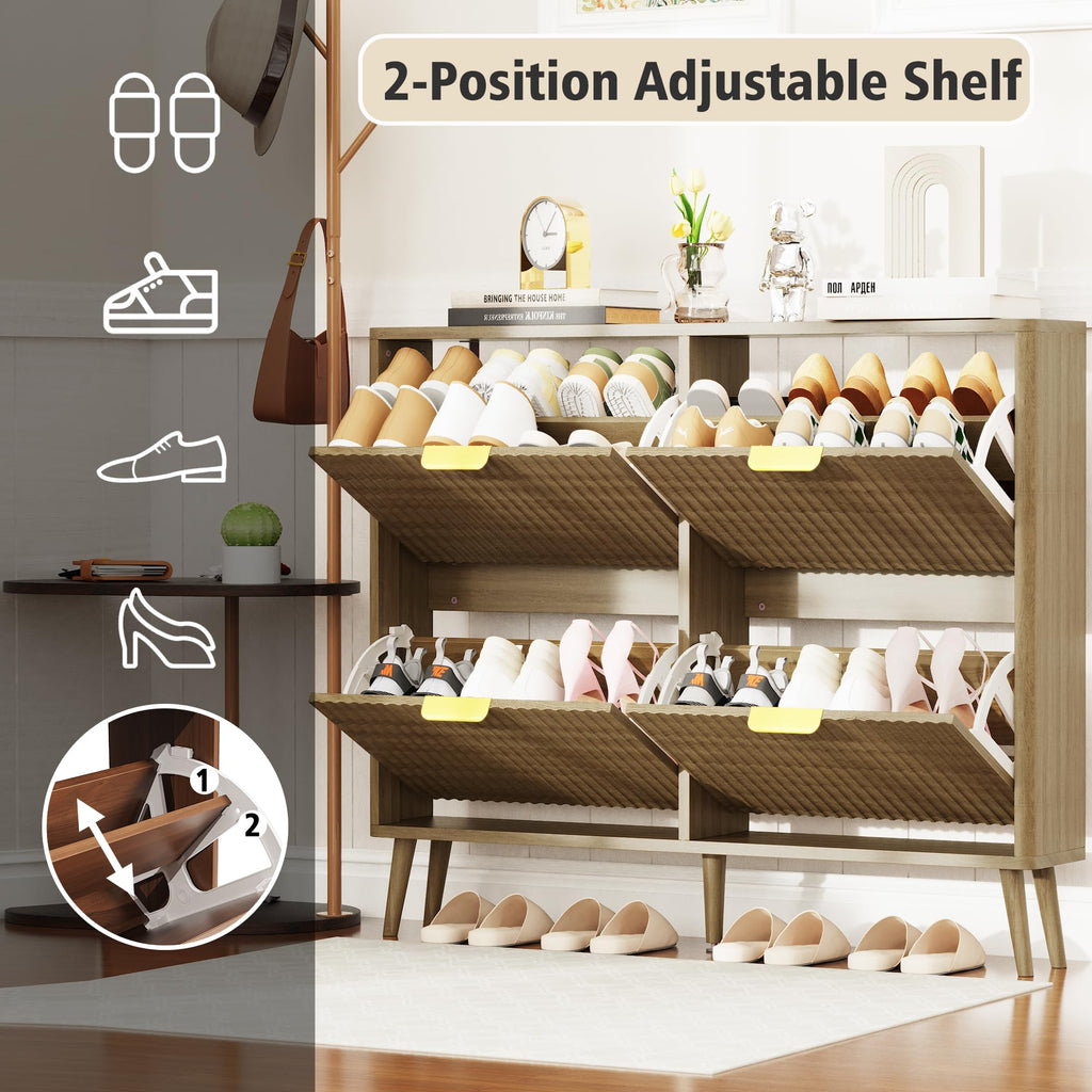 Narrow Shoe Storage Cabinet, Shoe Cabinet with 4 Flip Drawers, Freestanding Shoe Organizer with Legs, Slim Shoe Rack