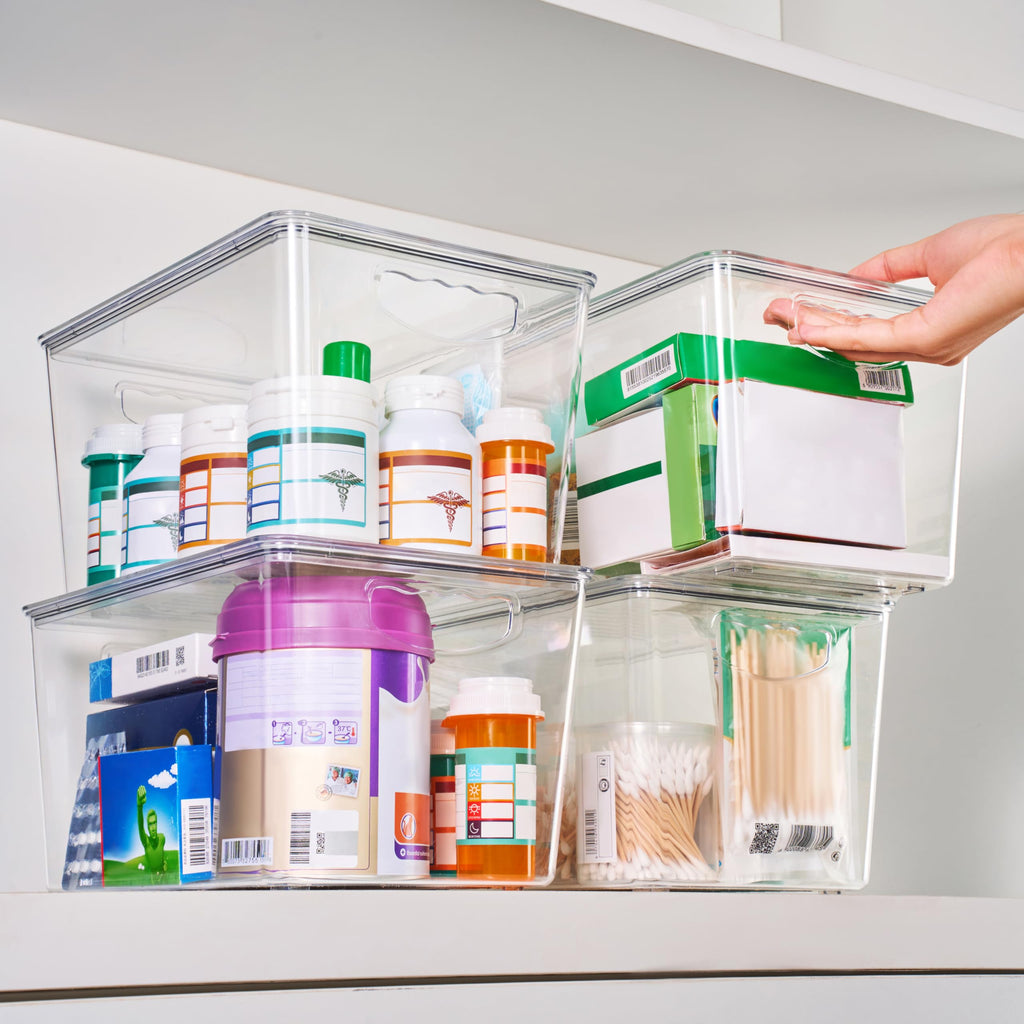 Large Clear Storage Bins with Lids, Stackable Containers, 8 Pack