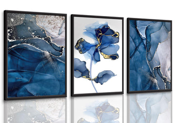 Abstract Marble Wall Art Blue And Gold Wall Decor Modern Canvas Paintings Abstract Flower Poster Picture Bedroom