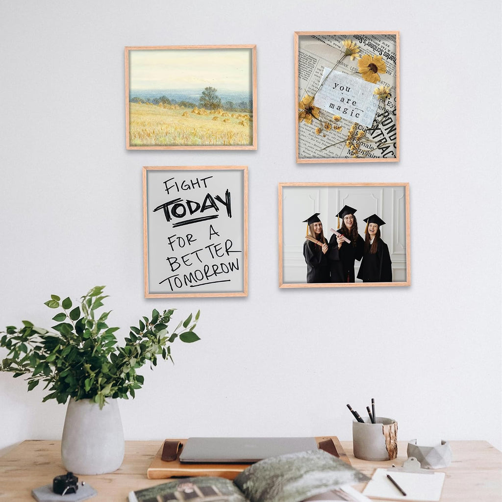 8x10 Picture Frame Set of 6 Natural Solid Oak Wood Frame | 8 by 10 Wooden Photo Frame 10x8 Beige Frame with