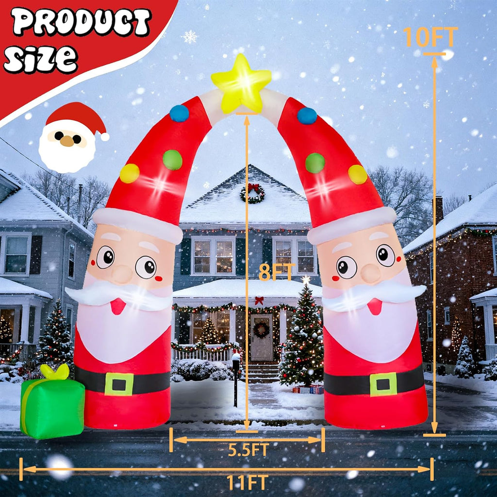 10FT H Giant Animated Christmas Inflatables Archway,Lovely Inflatable Santa Claus Archway with Gift Box, Jumbo