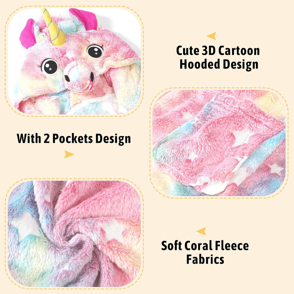 Glow in The Dark Kids Robes for Boys Girls Toddler Warm Fleece Hooded Bathrobe Soft Fuzzy Bath Robes