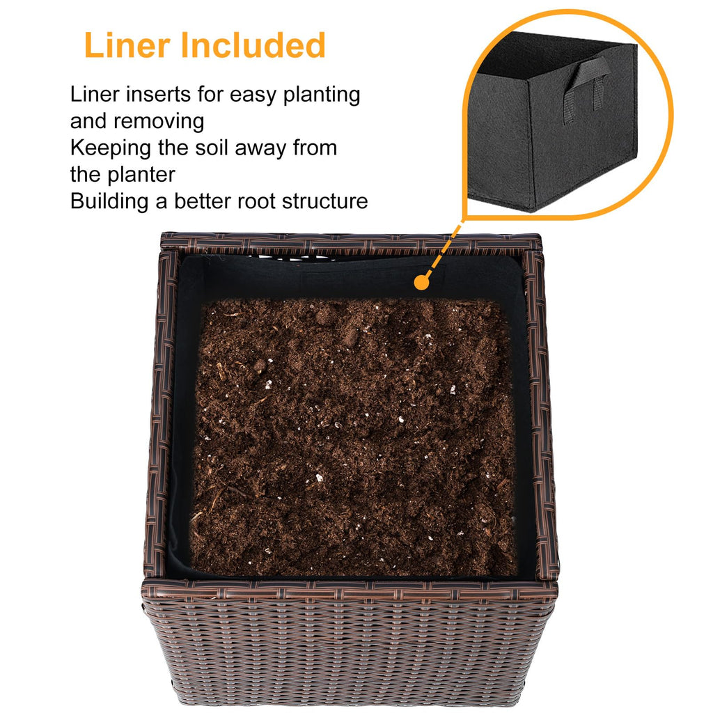 Brown Square Planter Box Rattan for Outdoors 17x17x18inch