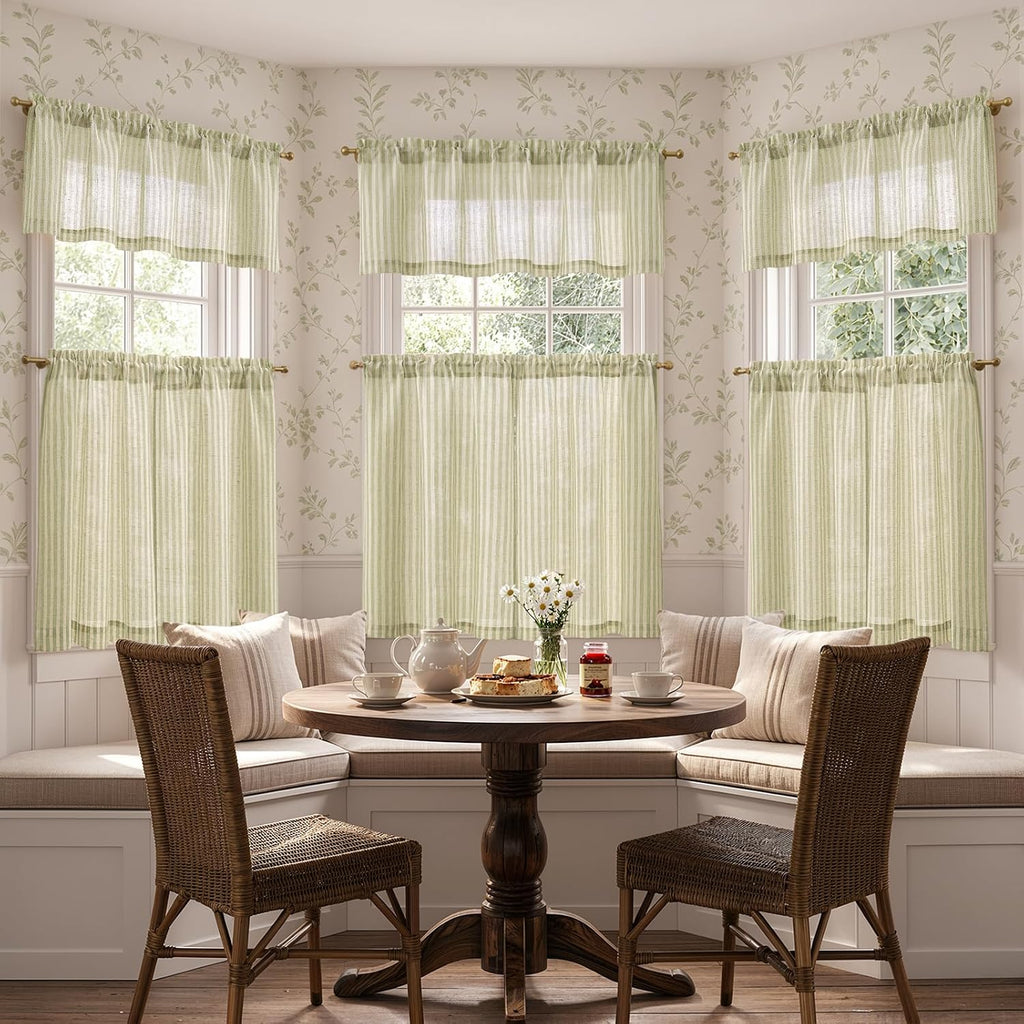 Kitchen Curtains and Valances Set Striped Tier Curtains Ticking Stripe Linen Curtains Pinstripe Cafe Curtains 36 Inch