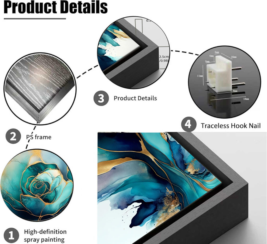 Framed Green gold canvas wall art Modern Blue Green and Gold Abstract Marble Fluid Posters Print Artwork Living Room