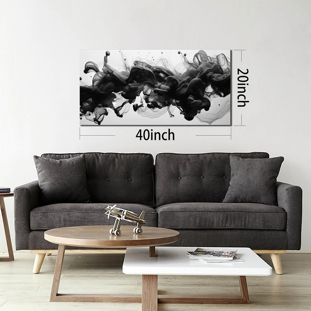 Abstract Black Wall Art, Neutral Black and White Canvas Decorative-Picture Bedroom Office, Contemporary Minimalist