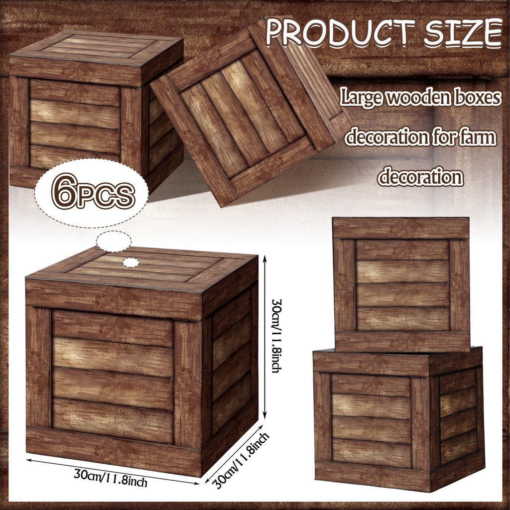 6 Pcs Cowboy Party Decorations Wood Grain Boxes Western Rustic