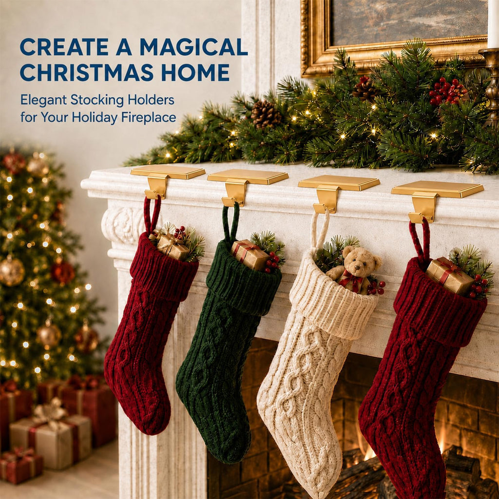 Christmas Stocking Holders for Mantle Set of 6, Heavy Duty Metal Stocking Hooks, Non-Slip Base Stocking Hangers for