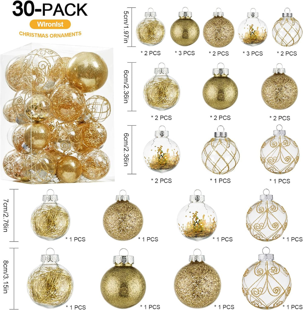 Christmas Ball Ornaments Shatterproof Clear Large Plastic Hanging Ball Decorative Baubles Set with Stuffed Delicate
