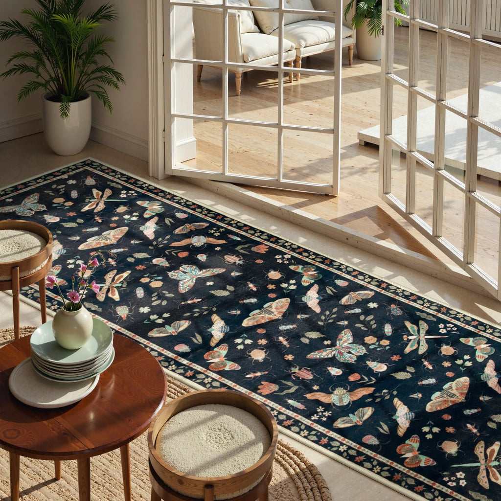 Insect Washable Entryway Runner Rug 2x6, Botanical Bug Hallway Rug