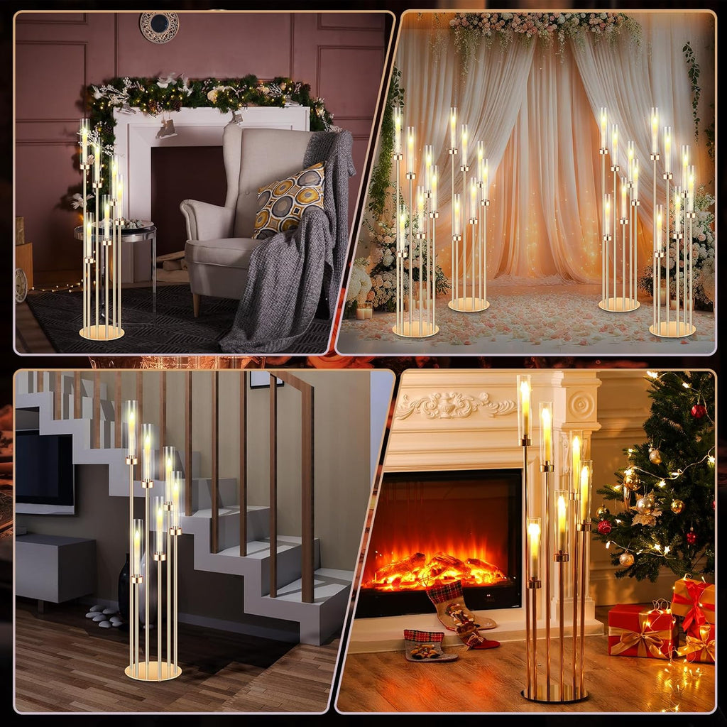 4 Sets Acrylic Candelabra Centerpieces 46.5'' Tall Clear Candle Holders Pillar Taper Candlestick with Lampshades 6