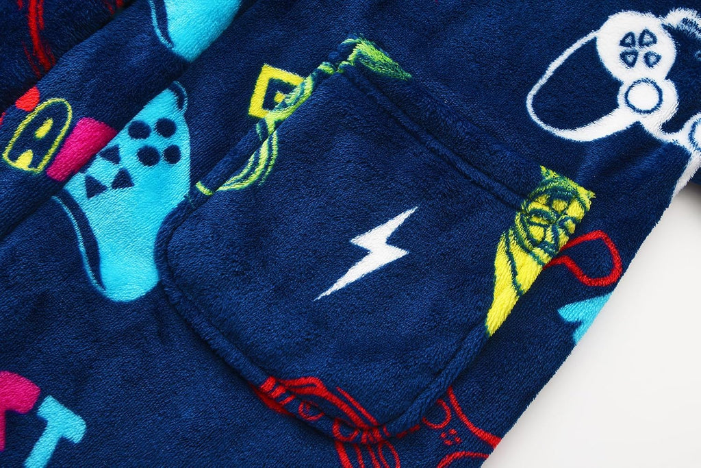 Kids Toddler Boys Girls Fleece Robe Soft Hooded Bathrobe Pajamas Sleepwear