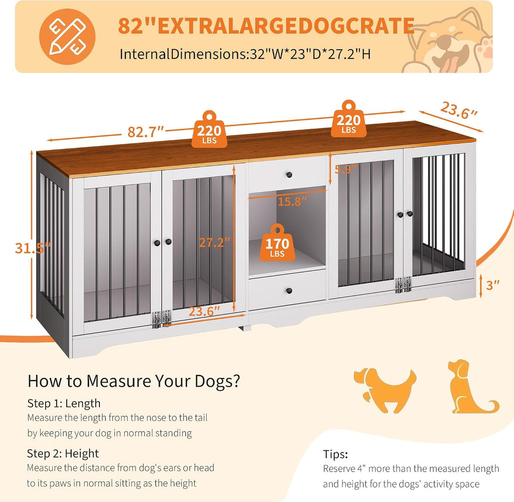 Dog Crate Furniture for 2 Dogs, Dog Crates for Large Dogs, White