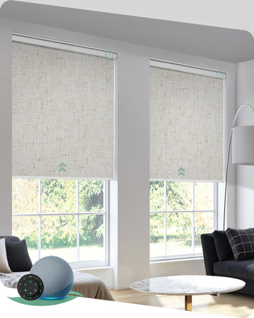 Motorized Blinds with Remote, Blackout Linen Beige