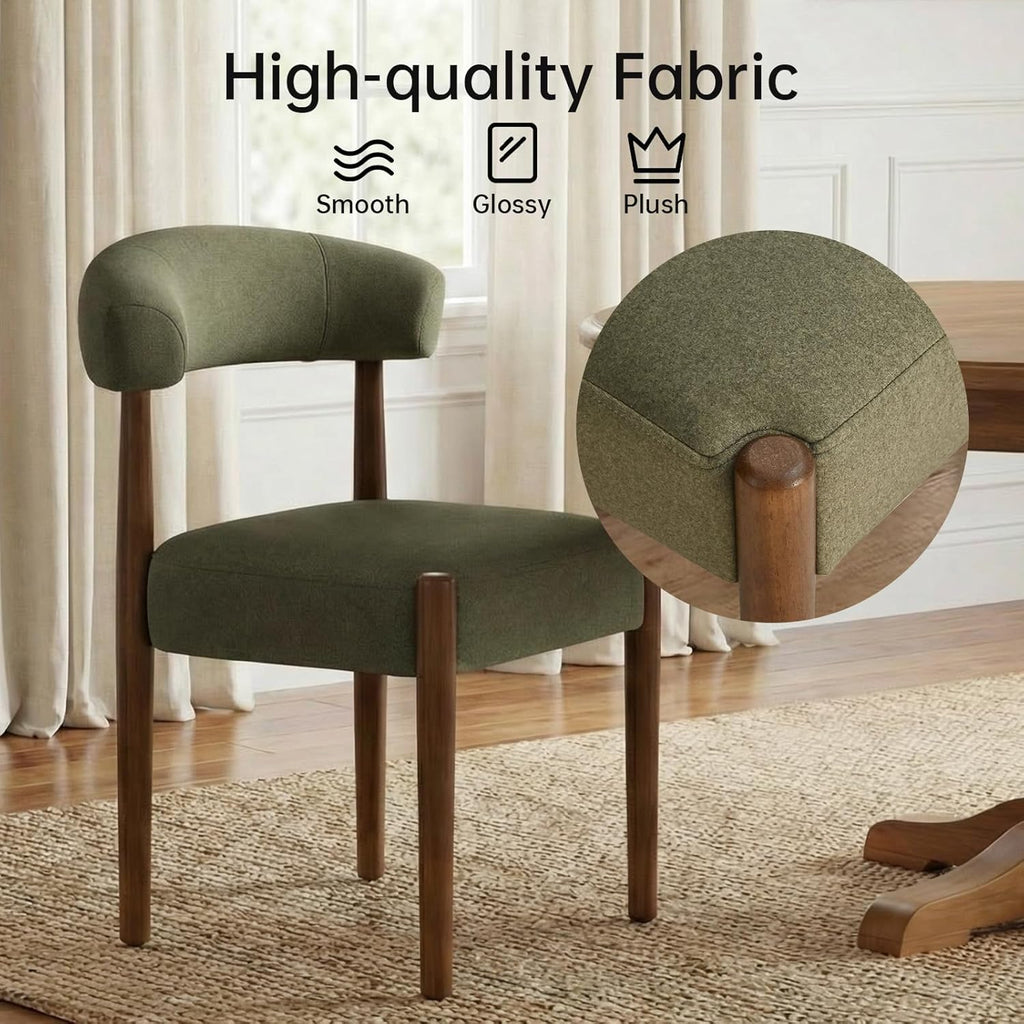 Wooden Dining Chairs Set of 2, Modern Upholstered Dining Room Chairs with Walnut Wood Legs and Curved Backrest