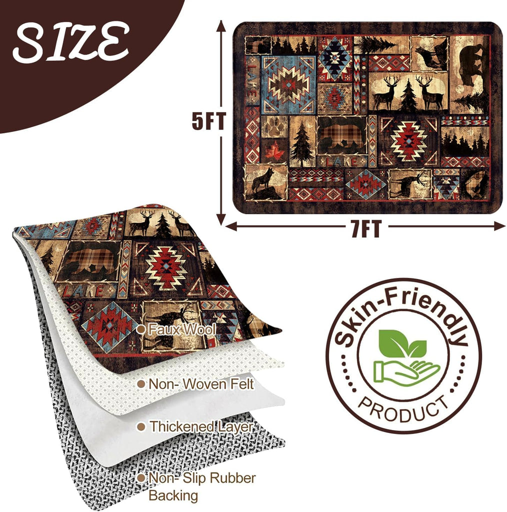 Bear Area Rug, Rustic Cabin Rug Mat Farmhouse Brown Rugs Retro Lodge Runner Carpet Moose Deer Non Slip Floor Mat