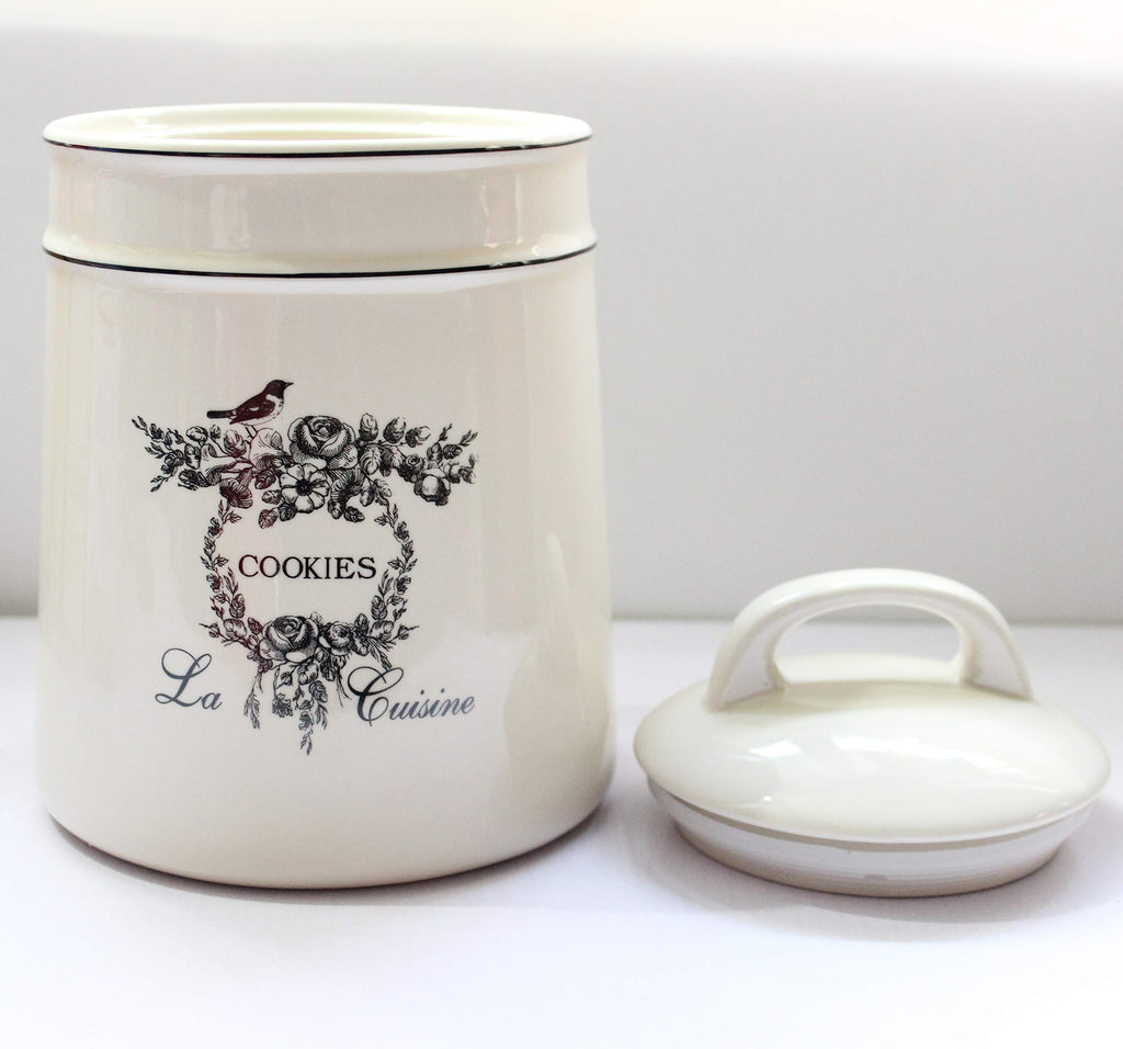 Vintage Ceramic Cookies Jars, Retro Bird and Flower Design, Large Kitchen Organization Storage Canister with Airtight