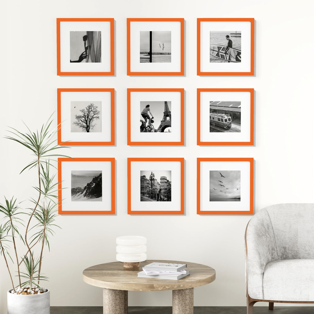 12x12 Picture Frames Set of 9 for Wall Mounting, Orange